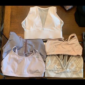 Lot of 5 workout bras pink/purple/cream pastels